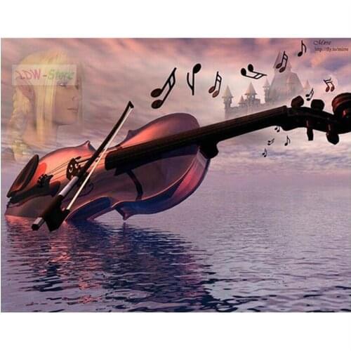 Diamond painting full square drill Cross Stitch"Music lake violin"3d diamond Embroidery puzzle painting Rhinestone Mosaic NEW384