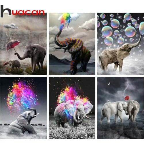 Huacan Diy Diamond Painting Elephant Cross Stitch Embroidery Animal Mosaic Handmade Gift Home Decor