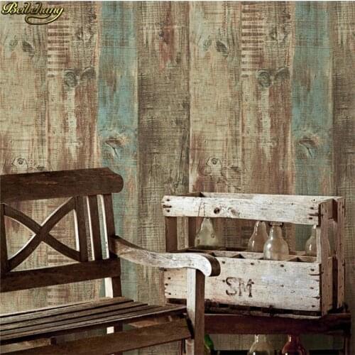 Beibehang Scandinavian Retro Vintage Old Woodgrain Wood Wallpaper Bar Cafe Clothing Store Background Stripe papel de parede