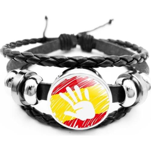 Flag Handprint Bracelet Glass Cabochon Black Leather Snap Button Unicorn Children Bracelet Men and Women Jewelry Gift