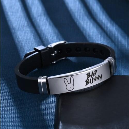 Hot Puerto Rican Singer Bad Bunny Stainless Steel Bangle Bracelets Men Women Wrist Band Jewelry