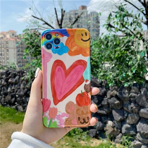 Lovely Graffiti Oil Painting Cases For Iphone 11 12 pro max case funda iphones xr x xs 7 8plus full back cover phone accessories