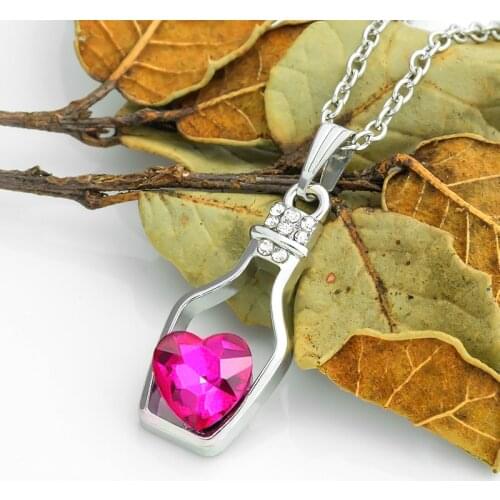 Exquisite Wishing Bottle Pendant Necklace Pink Blue Shiny Crystal Love Heart Hollow Drift Bottle Necklaces for Women Wholesale