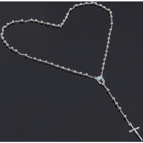 Catholic 6MM gold imitation rose gold necklace cross necklace rosary beautiful cross hanging gold pendant rose necklace