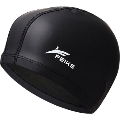 New Elastic Waterproof PU Fabric Protect Ears Long Hair Sports Swim Pool Hat Swimming Cap Free size for Men & Women