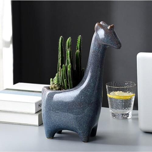 Giraffe Ceramic Flower Pot Animal Flowerpot Fawn Vase Succulent Cactus Plant Potted Flower Arrangement Home Desktop Decoration