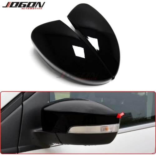 2Pcs Car Side Door Rearview Mirror Cover Trim Caps For Ford Kuga Escape C520 EcoSport 13-18 Focus 3 MK3 SE ST RS US Glossy Black