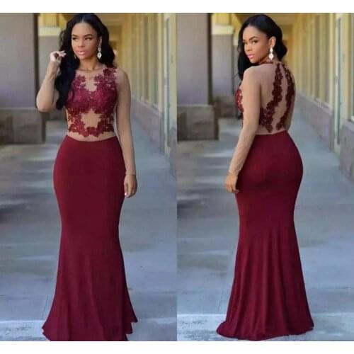 Long Sleeves Lace Mermaid Evening Dresses with Appliques Jewel Neck Sweep Train Formal Prom Party Gowns robes de soirée