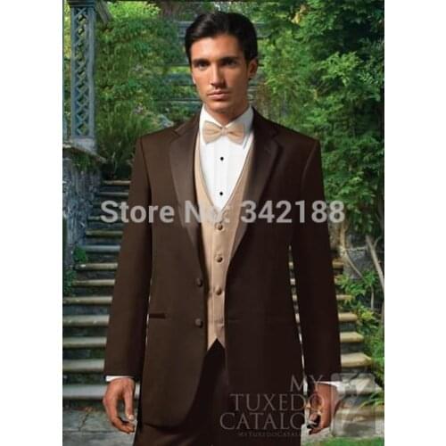 Best selling Chocolate Notch Lapel Groom Tuxedos/Groomsmen Best Man Suit/Men Wedding Suits/Bridegroom Suit/wester suitswedding m