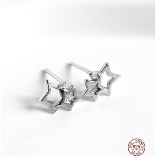 LKO 925 Sterling Silver Double Overlap Five-Pointed Star Stud Earrings Fashion Simplicity Temperament Jewelry For Women Gifts
