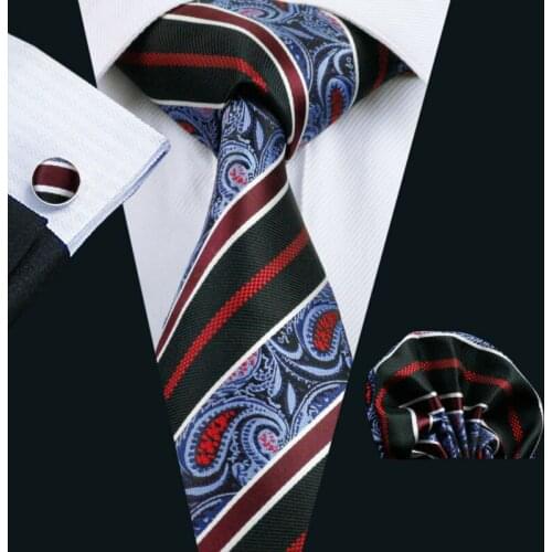 LS-499 Men`s Tie 100% Silk Paisley Jacquard Woven Classic Gravata Tie + Hanky + Cufflinks Set For Formal Wedding Business Party