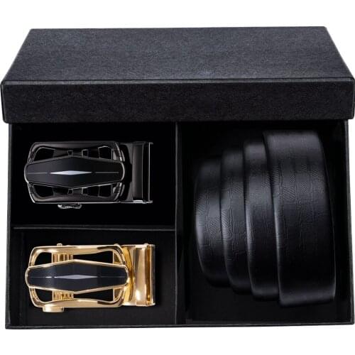 Designer Leather Belt for Men Black Cowhide Belt Gold Automatic Buckle Waist Strap Formal Ratchet Buckle Belt Gift Barry.Wang