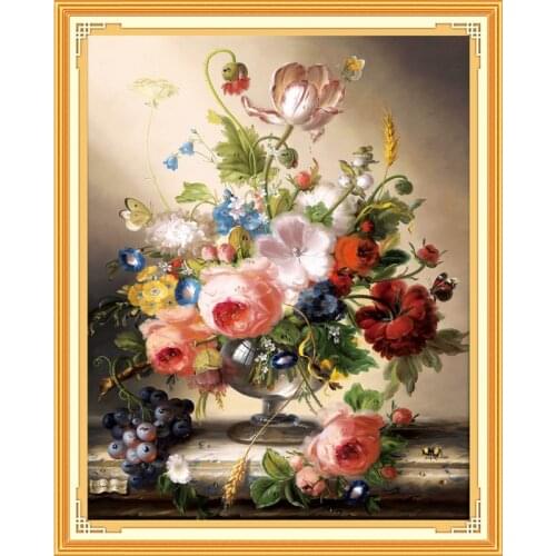 Needlework,DIY cross stitch full embroidery kit,noble vase rose peony flower printed pattern cross stitch wedding gift Printed