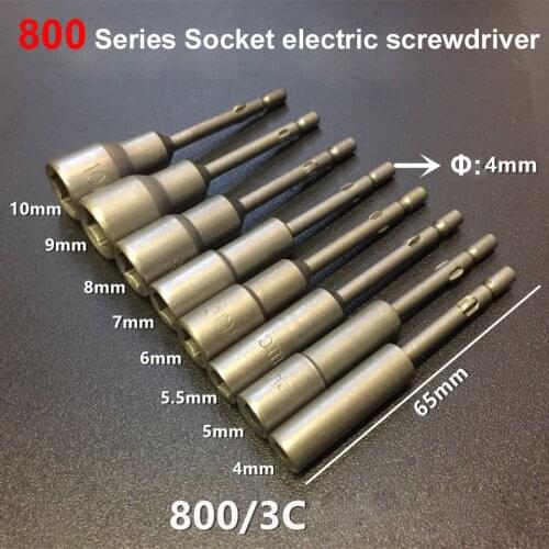 8pcs 65mm Length 800 4mm Round Shank Power Nut Driver Set Hex Socket Electric screwdriver socket Hand tool Parts 4mm-10mm set