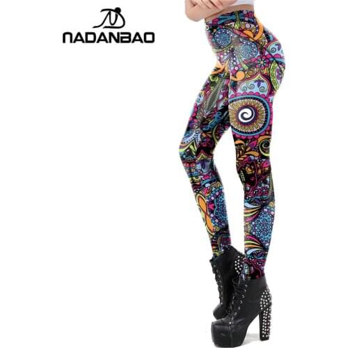 NADANBAO New Classic Art Round Ombre Flower Leggings For Women Mandala Printed Pants Fitness Workout Leggins Elassic Legins
