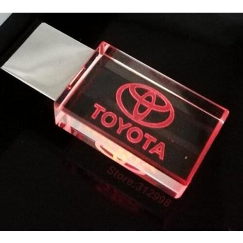 New Car Logo TOYOTA with LED Crystal + Metal USB Flash Drive Pendrive 4GB 8G 16GB 32GB 64GB 128GB Memory Stick Usb 2.0 pen drive