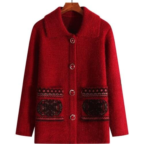 Autumn Winter Thicken Warm Sweater Cardigan Jacket Plus size Sweater Printing Middle-aged Womens Long-sleeve Casual Sweaters 4XL