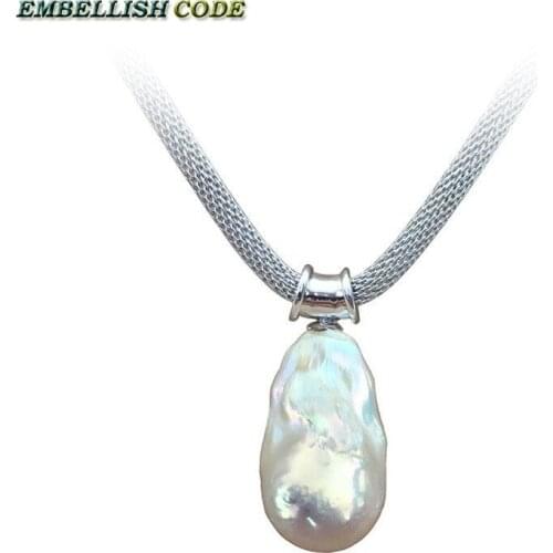 Hot sale baroque pearl pendant necklace nucleated flameball shape freshwater 3 color net Durable adjust chain