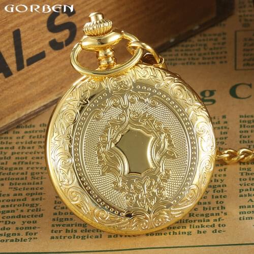 Luxury Golden Case White Dial Roman Number Quartz Pocket Watch Pendant FOB Chain Mens Women Gifts