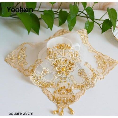 Christmas Gold beads embroidery lace table place mat cloth pad cup coaster placemat tea doily kitchen wedding decor tableware