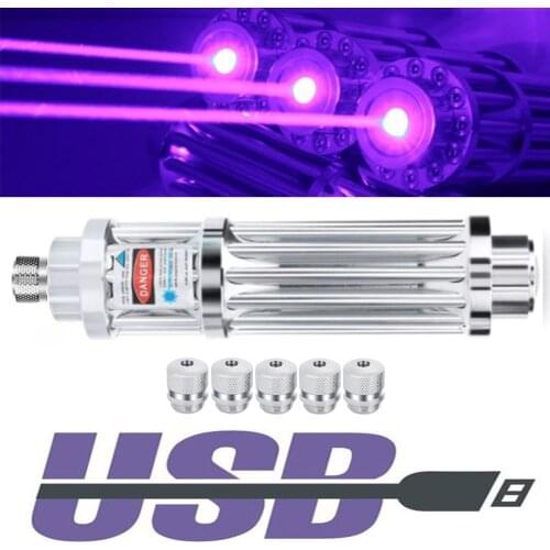 The most powerful blue laser pointer with USB charging, built-in battery 450nm 5000m focusable laser flashlight, with 5-star cap