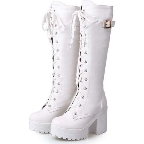 Brand Design Female High Platform Thigh High Boots Fashion Buckle Punk Chunky High Heels Boots Women Cosplay Wedges Shoes Woman