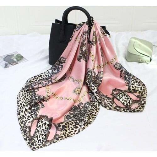 90*90cm Silk Satin Hair Scarf For Women Square Shawls Wraps Hijab Scarves For Ladies Floral Printed Headband Neck Scarfs Female