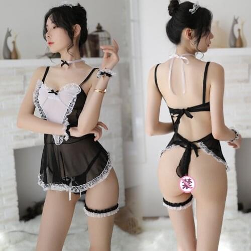 Maid Uniform Costumes Role Play Women Sexy Lingerie Hot Underwear Lovely Female White Lace Erotic Costume kawaii lingerie