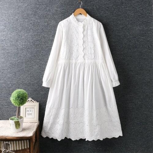 Lamtrip Unique Retro Geometric Embroidery Long Sleeve Cotton Dress 2021 Spring
