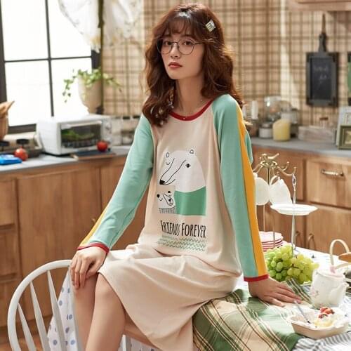 2021 Spring Autumn Womens Nightdress Cute Home Casual Long-sleeved Nightdress Can Wear Home Clothes Sleepwear Women Sleep Tops