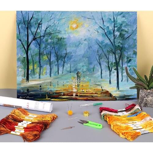 Winters Fog Printed Water-Soluble Canvas 11CT Cross-Stitch DIY Embroidery Full Kit DMC Threads Hobby Craft Package