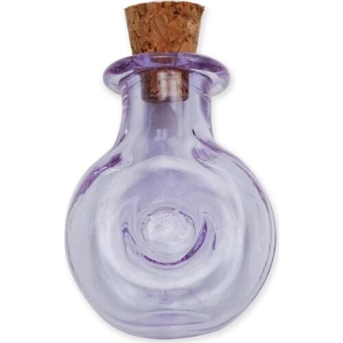 High quality purple glass drift bottle,hot sale wishing glass bottle with wood corks