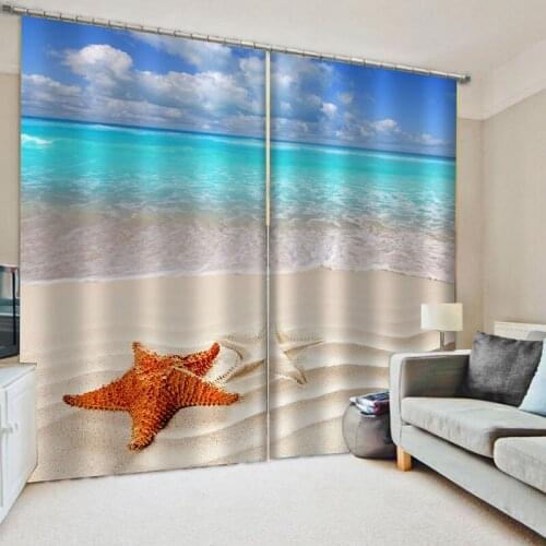 High Quality Sunny Beach Printed Fabric Curtains Sea Scenery Seaworld Valance Window Curtains Dark Curtain Decor