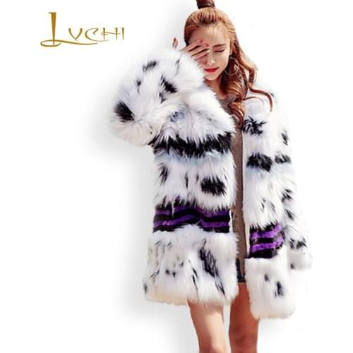 LVCHI Winter Young Women Fashion Real Fur Coat Slim Fox Mink Fur Stripe Coats Turn-down Collar Real Fur Natural Fox Mink Furs