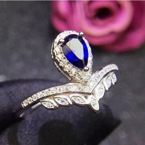 Per jewelry Natural real blue sapphire crown style ring Free shipping 925 sterling silver 0.5ct gemstone Fine jewelry J8123111