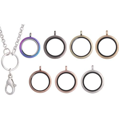 1pcs 30MM 7 Colors Round Alloy Magnetic Glass plain Lockets Floating Charms necklace Jewelry 60cm Chains Included For Free