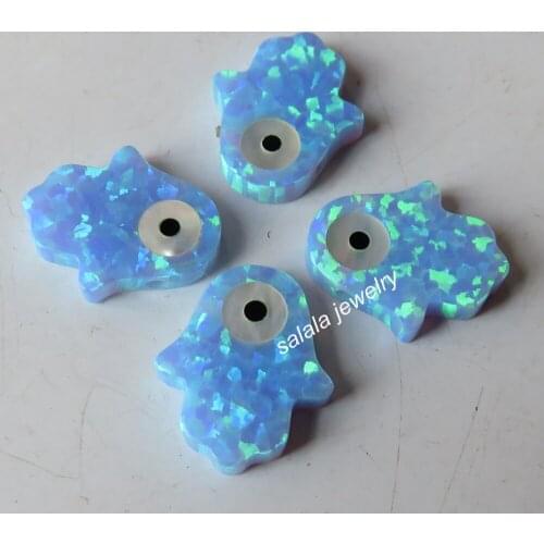 10pcs/lot Op06 Light Blue Evil Eye Hamsa Opal Evil Eye Hamsa Opal For Necklace & Bracelet Evil Eye Hamsa Opal with Mother pearl