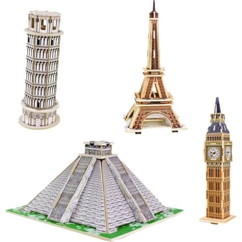 3D Wooden Model Building Blocks Toys Famous Building Big Ben Eiffel Tower Pyramids Toys for Children DIY Toys Birthday Gift