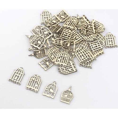 50pcs Wooden Birdcage Ornaments Wood Blanks Pendants Wooden DIY Pendant Home Wall Photo Album for Home Decorations