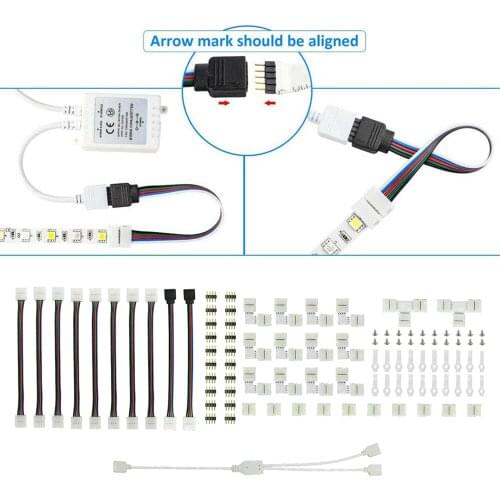95pcs 5050 4-pin LED Strip Connector Kit with T-Shaped L-Shaped Jumpers Strip Clips Light Wire Connection Terminal