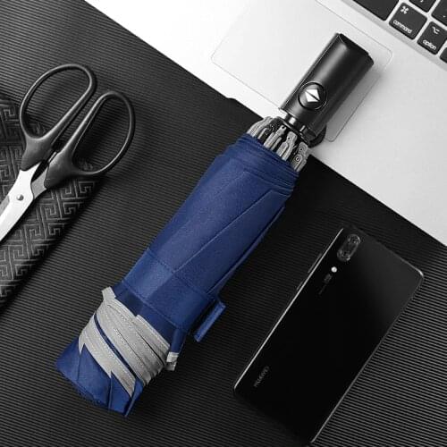 Automatic Folding Umbrellas 8 Ribs Men Business Reverse Umbrellas with Reflective Strips for Car Women Inverted Rain Umbrellas