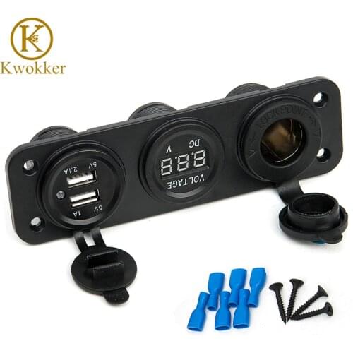 Car Charger Motorcycle Plug Dual USB Adaptor+12V/24V Cigarette Lighter Socket Blue LED +Digital Voltmeter Mobile Phone