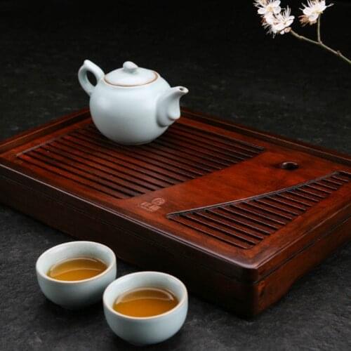 Natural Bamboo Wood Tea Tray-Rectangle Tea Set-Drainage Water Storage Tea Board Table Chinese Tea Cup Gongfu Home Accessories