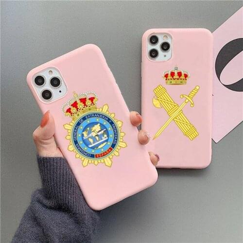 Spain National Police Phone Cases For iphone 12 11 Pro Max Mini XS 8 7 6 6S Plus X SE 2020 XR Matte Candy Pink Silicone cover