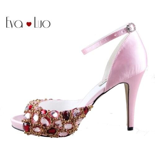 CHS982 DHL Custom Made Light Pink Winered Crystal Bridal Wedding Shoes Dress Pumps Women High Heel Shoes