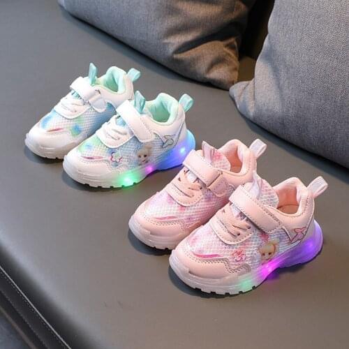 2021 new mesh sports childrens shoes LED luminous shoes with light for boys girls breathable light cartoon baby non-slip shoes