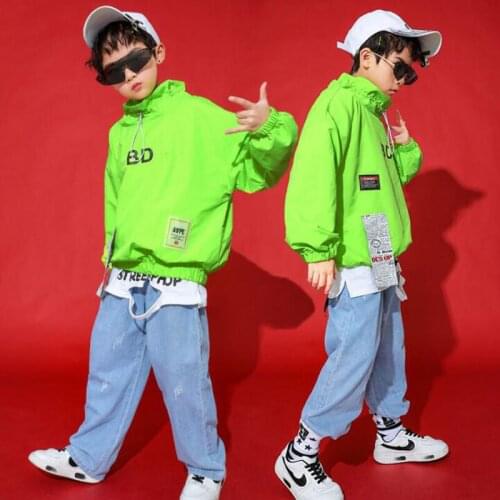 Kids Carnival Hip Hop Clothing Green Jacket Tops Loose Sweatshirt dancing Pants for Girls Boys Jazz Dance Wear Costume Clothes