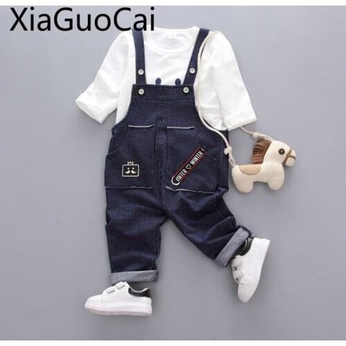 Children Clothing Set Spring and Autumn 2018 Boys Bib Two-piece Suits Kids Round Neck T-shirt Suit Toddler Fall Clothes