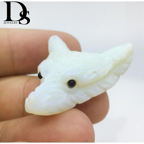DS 3cm Natural Opal Quartz Carved Wolf Head Charm Crystal Gemstone Reiki Healing Pendant Necklace Halloween,Christmas Gift