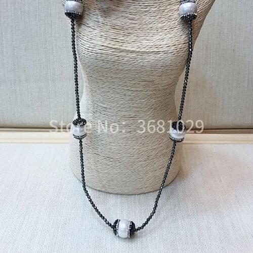 European and American style natural black bile pearl by hand inlaid long necklace original pure handmade female